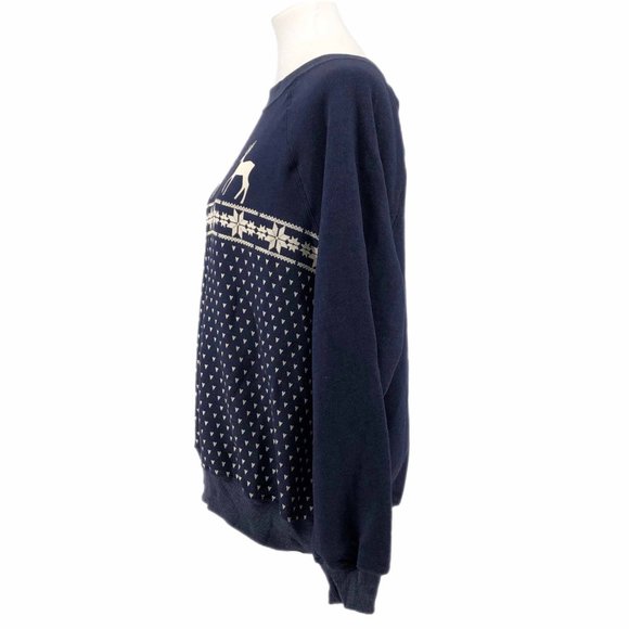 Wildfox Blue & White Reindeer Nordic Print Sweatshirt Oversized Fit Size Medium - Picture 3 of 9